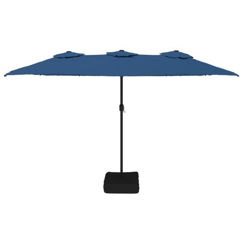 Parasol med dobbelt parasoldug og LED-lys 449x245 cm azurblå