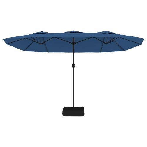 Parasol med dobbelt parasoldug og LED-lys 449x245 cm azurblå