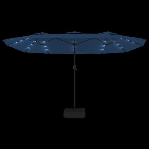 Parasol med dobbelt parasoldug og LED-lys 449x245 cm azurblå