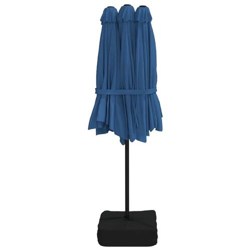 Parasol med dobbelt parasoldug og LED-lys 449x245 cm azurblå