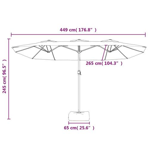 Parasol med dobbelt parasoldug og LED-lys 449x245 cm azurblå