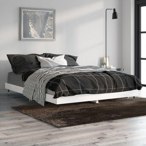 Sengestel 135×190 cm - hvid højglans, konstrueret træ