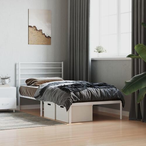 Sengeramme med sengegavl 100x190 cm metal hvid