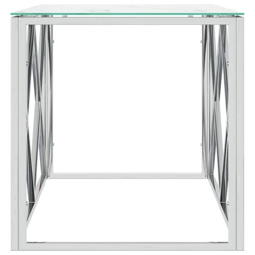 Sofabord 110x45x45 cm rustfrit stål og glas