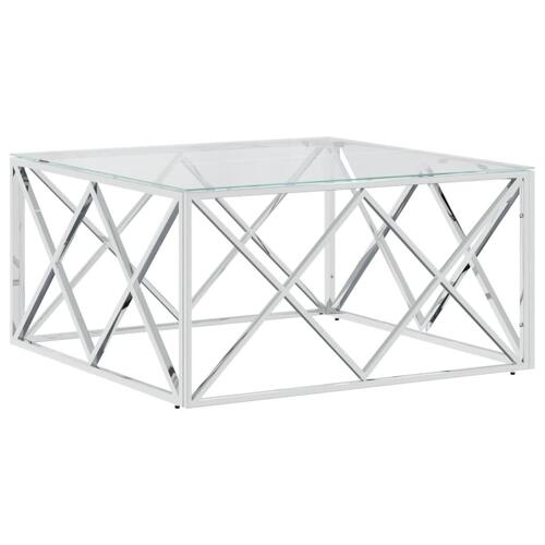 Sofabord 80x80x40 cm rustfrit stål og glas
