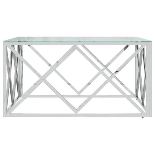 Sofabord 80x80x40 cm rustfrit stål og glas
