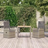 Spisebordssæt til haven 3 dele med hynder polyrattan grå