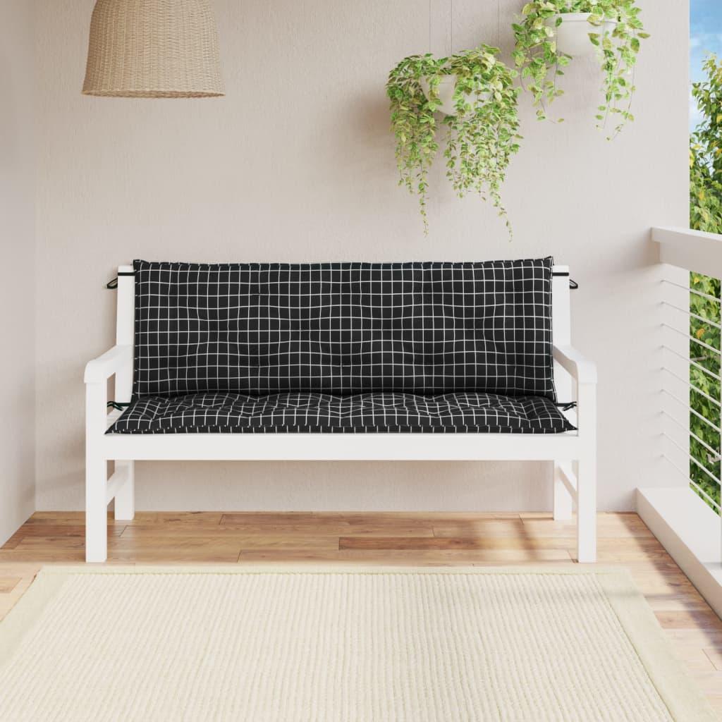 Hynder til havebænk - 2 stk 150 × 50 × 7 cm, stof med sort tern billede