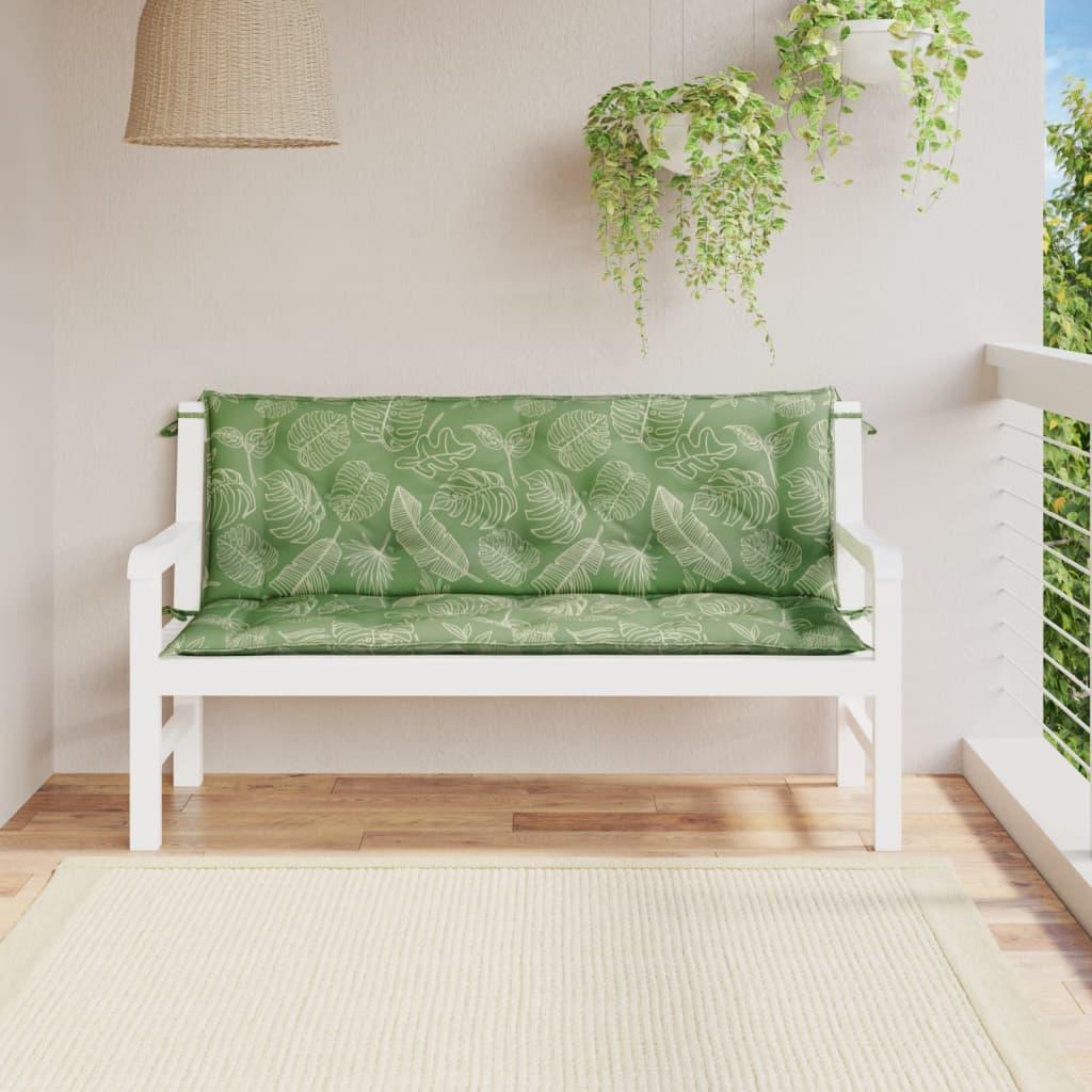 Hynder til havebænk 2 stk 150 x 50 x 7 cm i stof med bladmønster billede