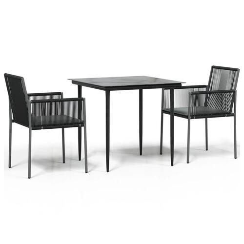 Spisebordssæt til haven 3 dele m. hynder polyrattan + stål sort