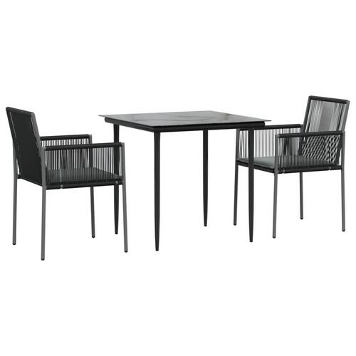 Spisebordssæt til haven 3 dele m. hynder polyrattan + stål sort