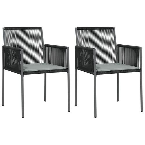 Spisebordssæt til haven 3 dele m. hynder polyrattan + stål sort