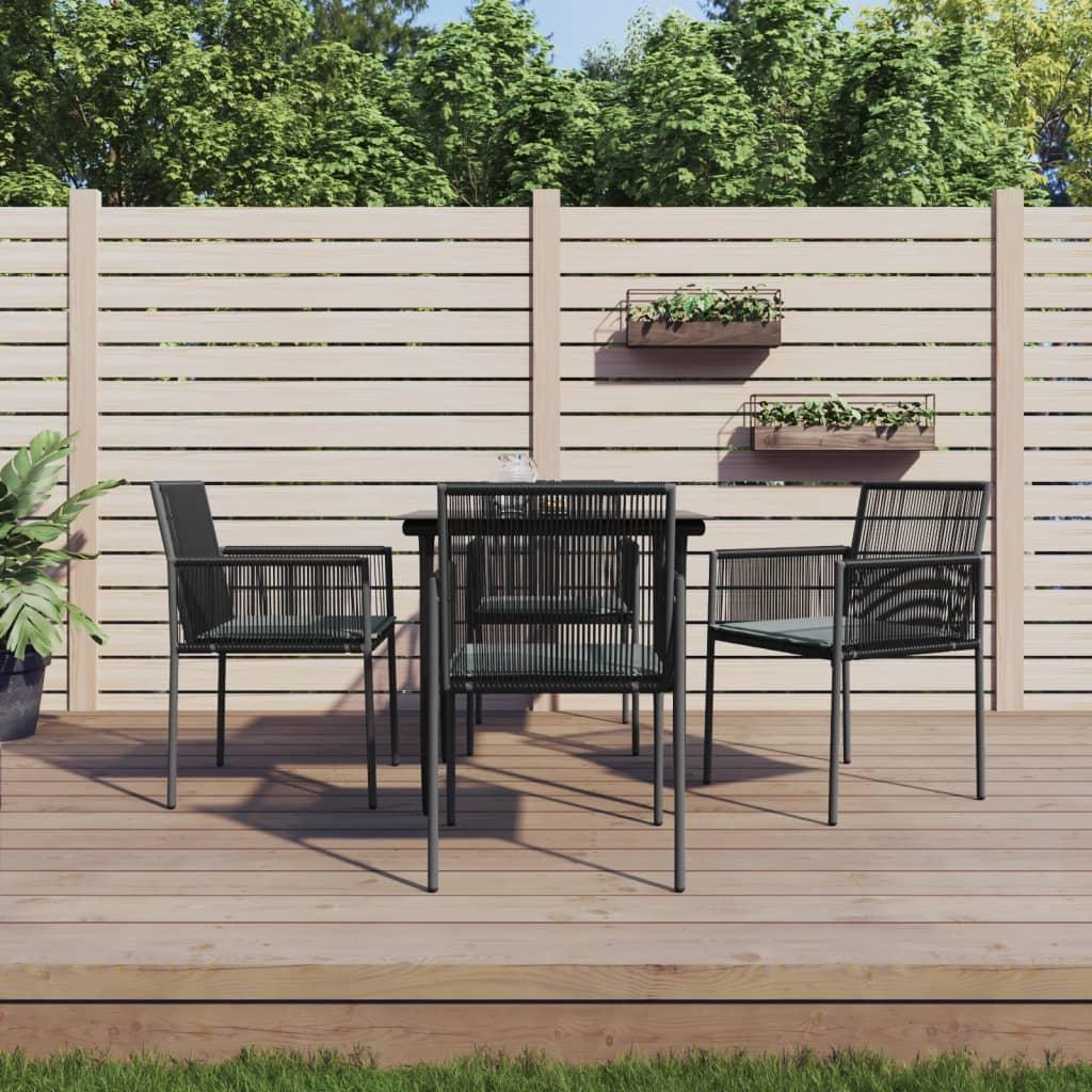Spisebordssæt til haven 5 dele m. hynder polyrattan + stål sort