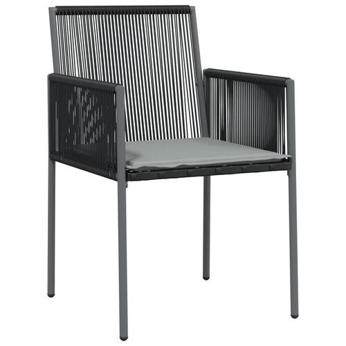 Spisebordssæt til haven 5 dele m. hynder polyrattan + stål sort