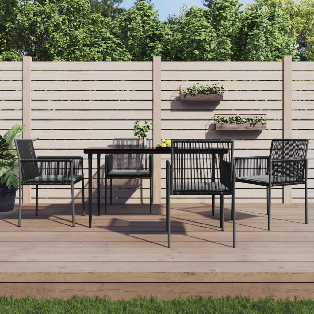Spisebordssæt til haven 5 dele m. hynder polyrattan + stål sort
