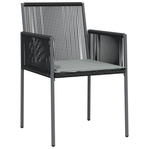 Spisebordssæt til haven 5 dele m. hynder polyrattan + stål sort