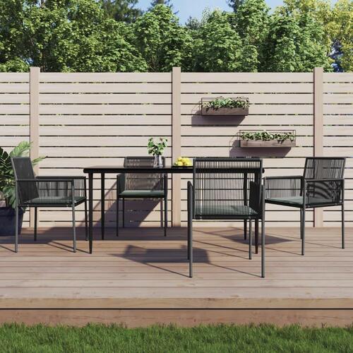 Spisebordssæt til haven 5 dele m. hynder polyrattan + stål sort