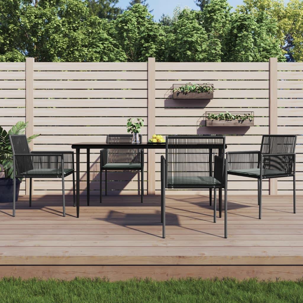 Spisebordssæt til haven 5 dele m. hynder polyrattan + stål sort