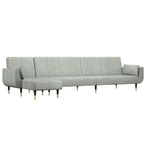 Sovesofa med chaiselong 275x140x70 cm velour lysegrå