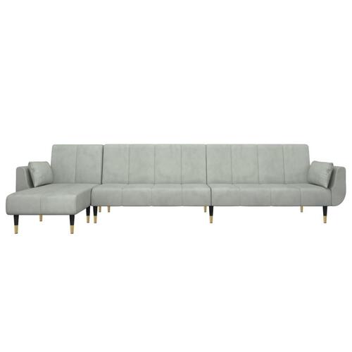 Sovesofa med chaiselong 275x140x70 cm velour lysegrå
