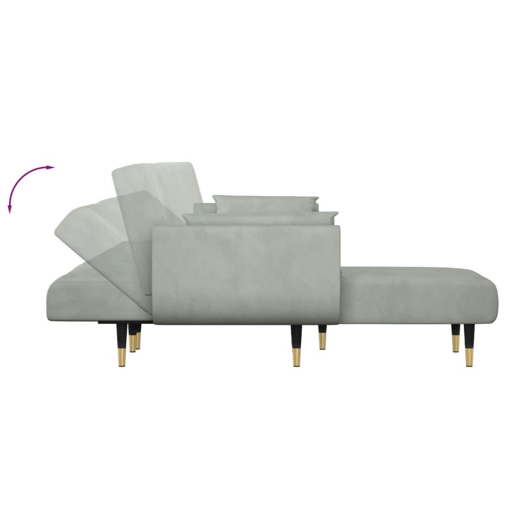Sovesofa med chaiselong 275x140x70 cm velour lysegrå