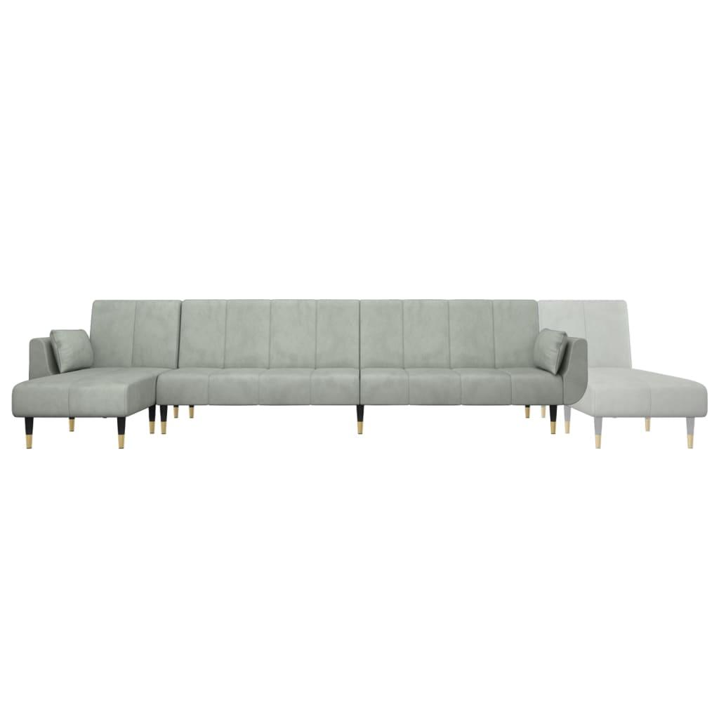 Sovesofa med chaiselong 275x140x70 cm velour lysegrå