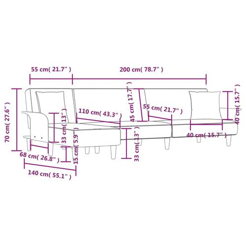 Sovesofa med chaiselong 279x140x70 cm stof sort
