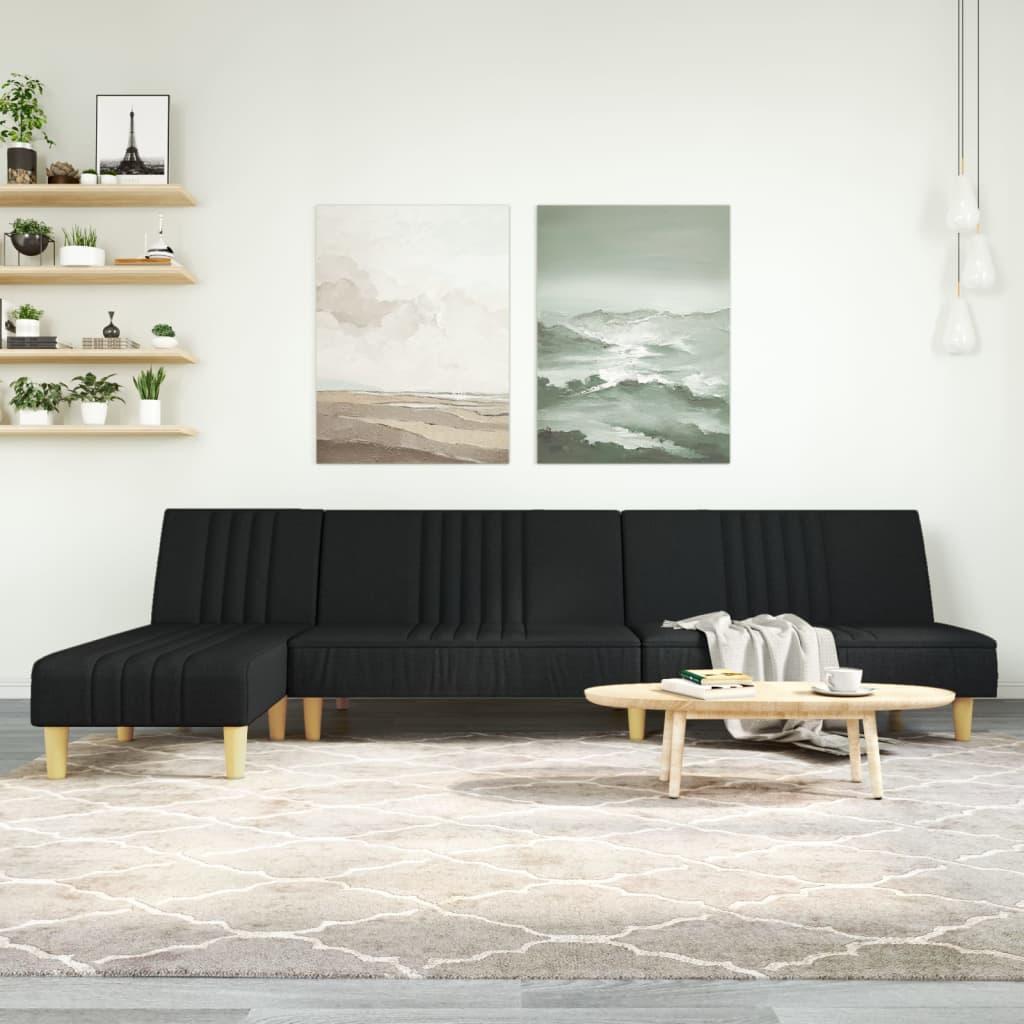 Sovesofa med chaiselong 255x140x70 cm stof sort