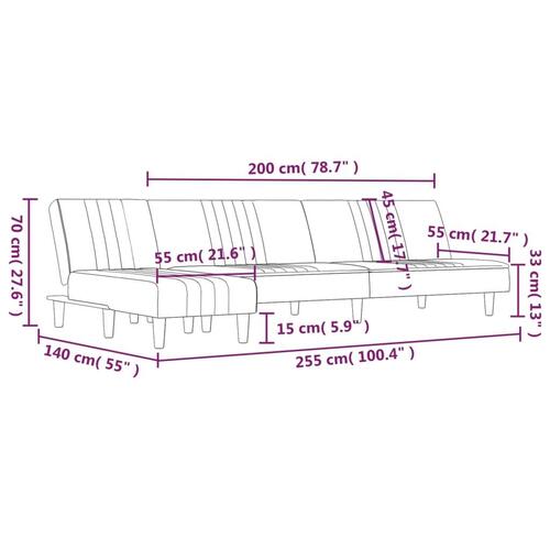 Sovesofa med chaiselong 255x140x70 cm stof sort