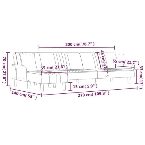Sovesofa med chaiselong 279x140x70 cm stof mørkegrå