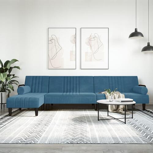 Sovesofa med chaiselong 260x140x70 cm velour blå
