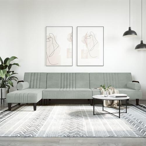Sovesofa med chaiselong 260x140x70 cm velour lysegrå