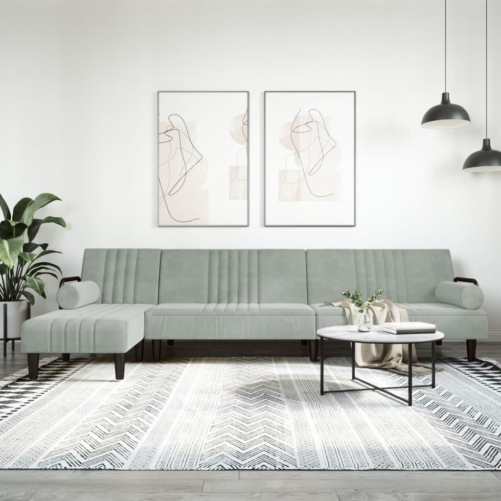 Sovesofa med chaiselong 260x140x70 cm velour lysegrå