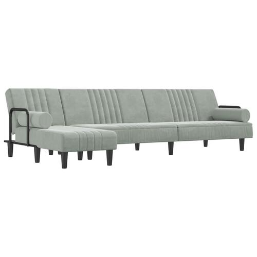 Sovesofa med chaiselong 260x140x70 cm velour lysegrå