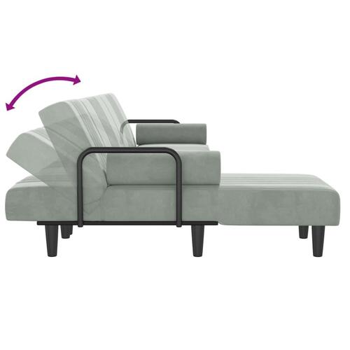 Sovesofa med chaiselong 260x140x70 cm velour lysegrå