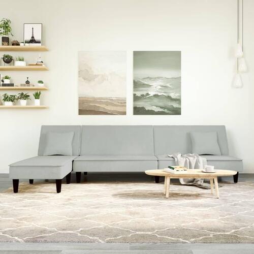Sovesofa med chaiselong 255x140x70 cm velour lysegrå