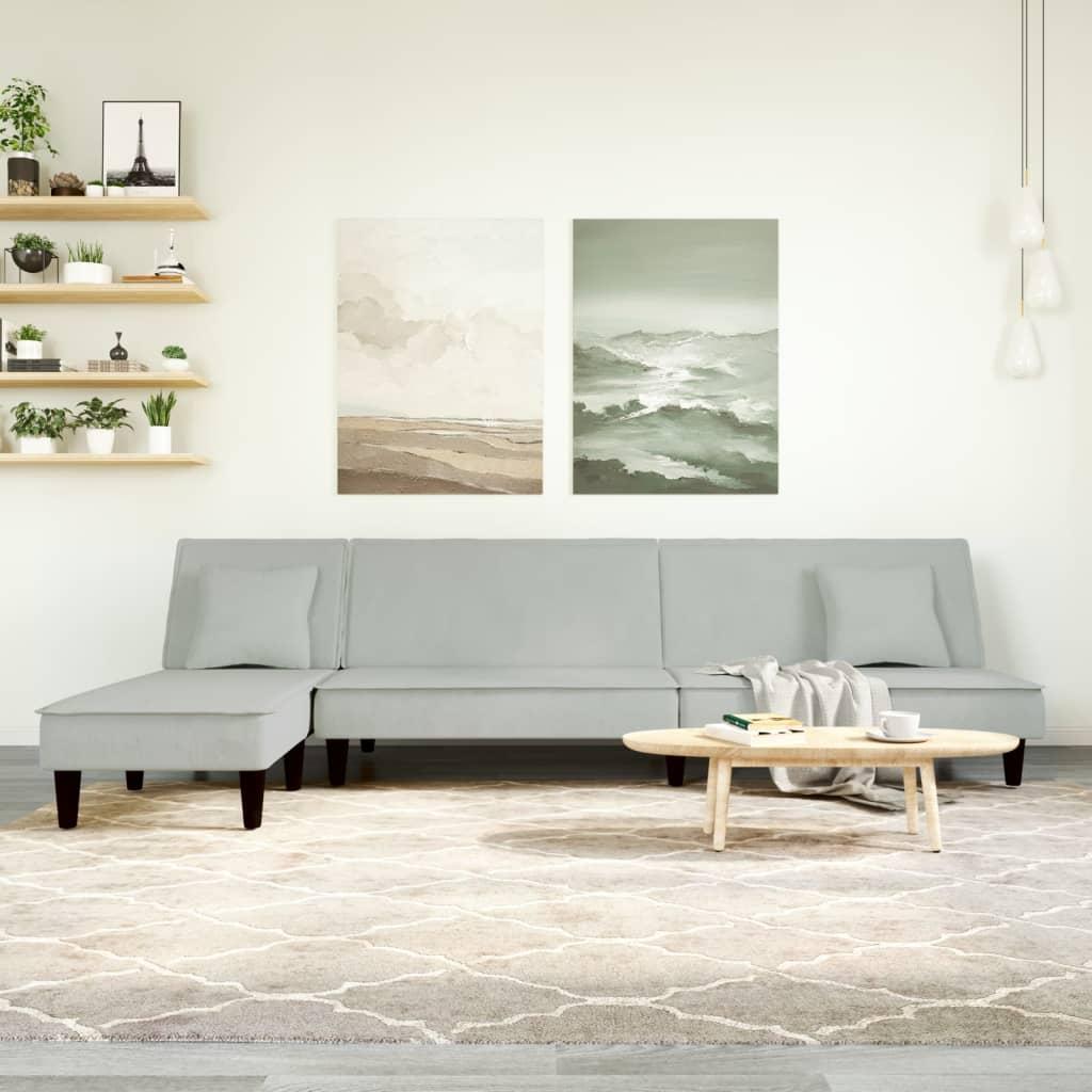 Sovesofa med chaiselong 255x140x70 cm velour lysegrå