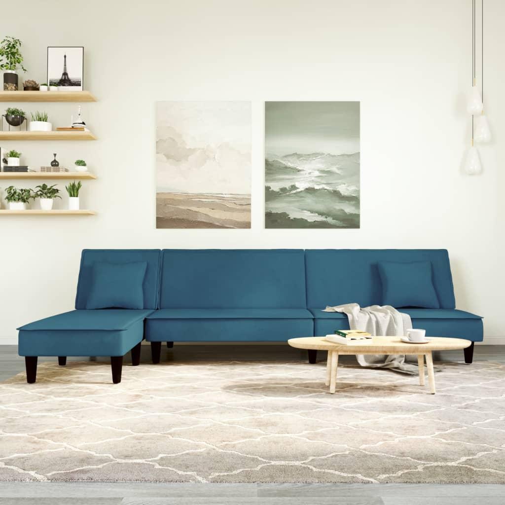 Sovesofa med chaiselong 255x140x70 cm velour blå