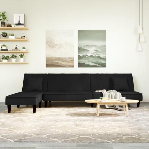Sovesofa med chaiselong 255x140x70 cm velour sort