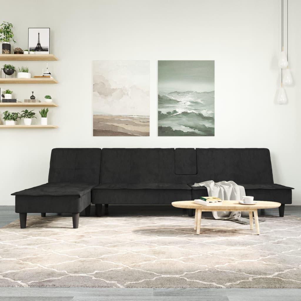 Sovesofa med chaiselong 255x140x70 cm velour sort