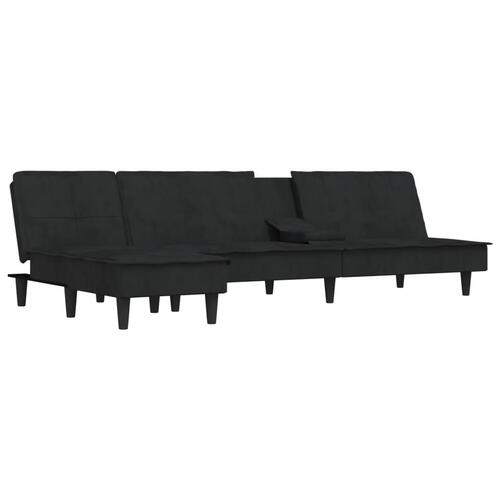 Sovesofa med chaiselong 255x140x70 cm velour sort