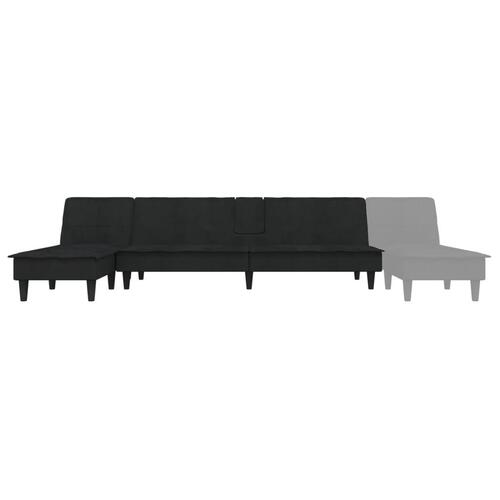 Sovesofa med chaiselong 255x140x70 cm velour sort