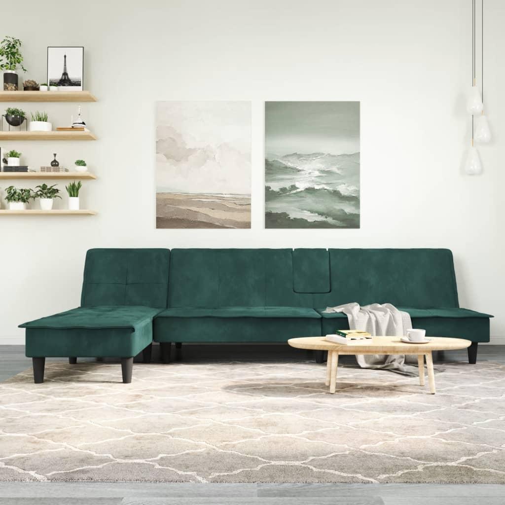 Sovesofa med chaiselong 255x140x70 cm velour mørkegrøn