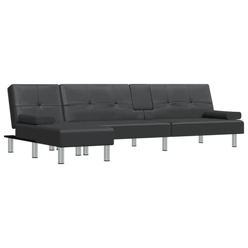 Sovesofa med chaiselong 255x140x70 cm kunstlæder sort