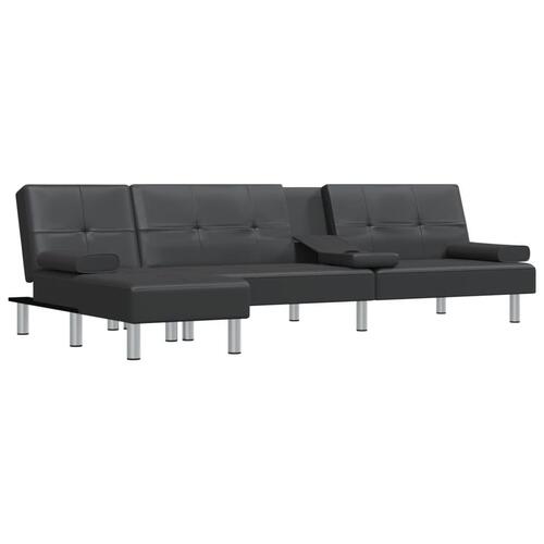Sovesofa med chaiselong 255x140x70 cm kunstlæder sort