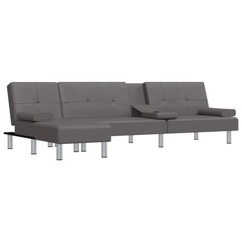 Sovesofa med chaiselong 255x140x70 cm kunstlæder grå