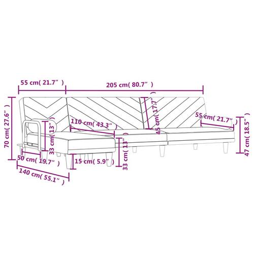 Sovesofa med chaiselong 260x140x70 cm stof sort