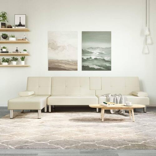 Sovesofa med chaiselong 255x140x70 cm kunstlæder cremefarvet