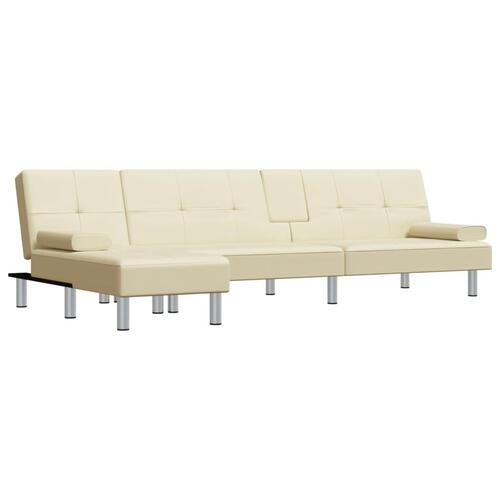 Sovesofa med chaiselong 255x140x70 cm kunstlæder cremefarvet