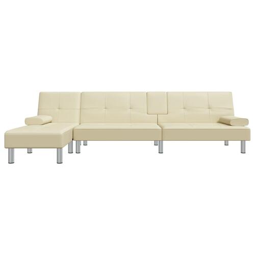 Sovesofa med chaiselong 255x140x70 cm kunstlæder cremefarvet